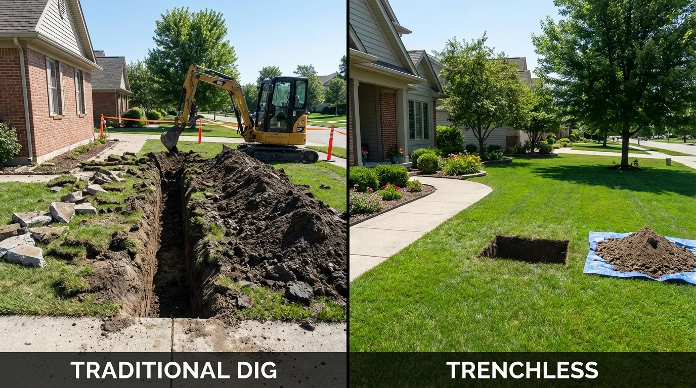 Trenchless sewer repair with minimal yard damage versus traditional excavation in Gloucester City, NJ